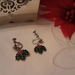 VINTAGE BEAU 925 STERLING SILVER SIGNED POINSETTIA DROP SCREW BACK EARRINGS